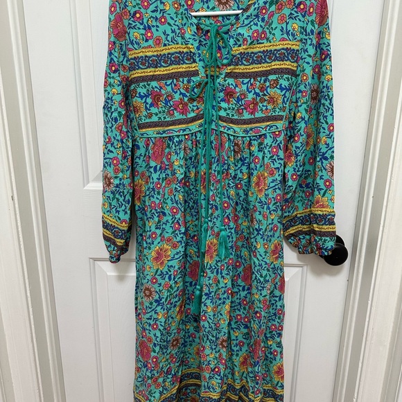 R. Vivimos Dresses & Skirts - R. Vivimos Turquoise Floral Maxi Dress with Tassel Tie size XS